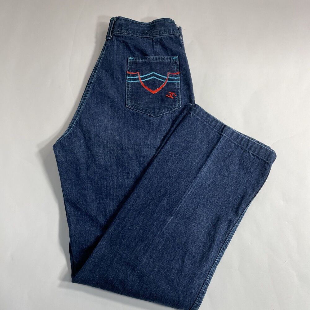 Vintage 70s Sainte Honore Embroidered Pockets High Waist Jeans Dark Wash 8-10
